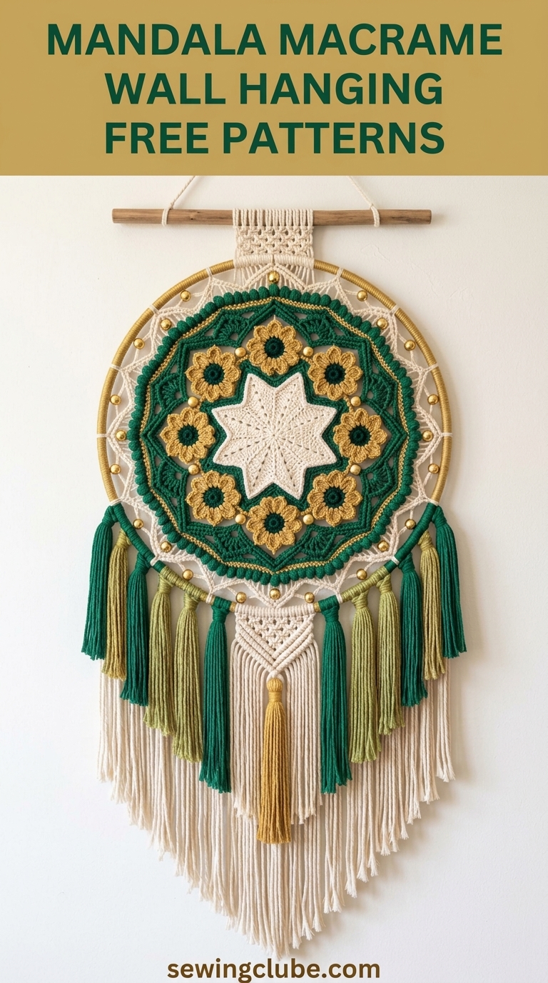 Emerald star mandala macrame dreamcatcher decor for boho walls
